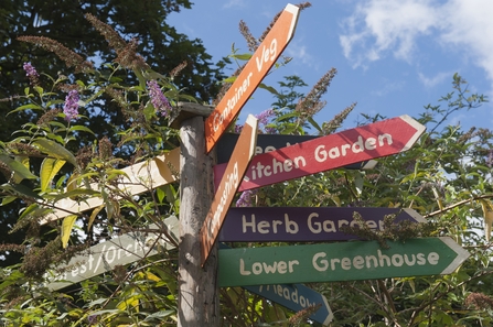 Signpost in a wildlife friendly garden