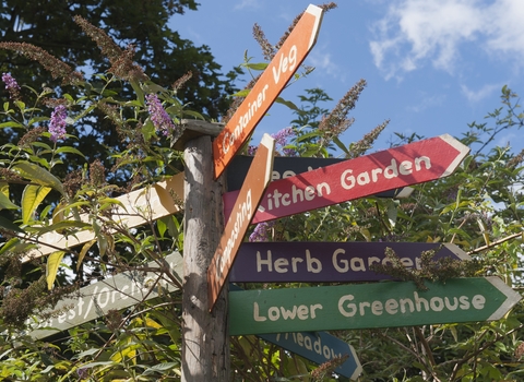 Signpost in a wildlife friendly garden